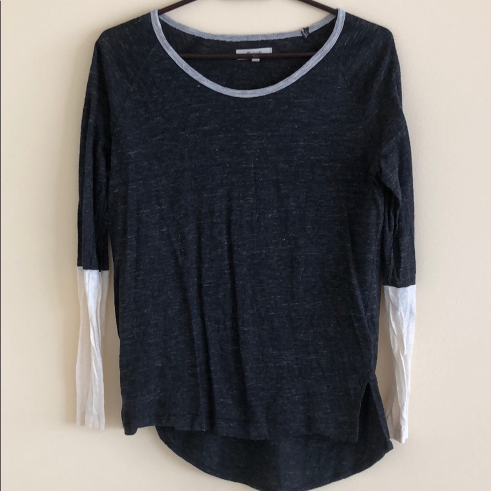 Madewell Grey Shirt w/ Cream Sleeves
